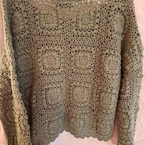Zara Olive Green Crochet Square Knit Sweater